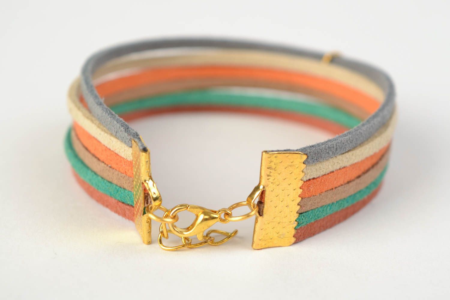 Bracelet en daim large multicolore avec pendeloque feuille fait main pour femme  photo 4