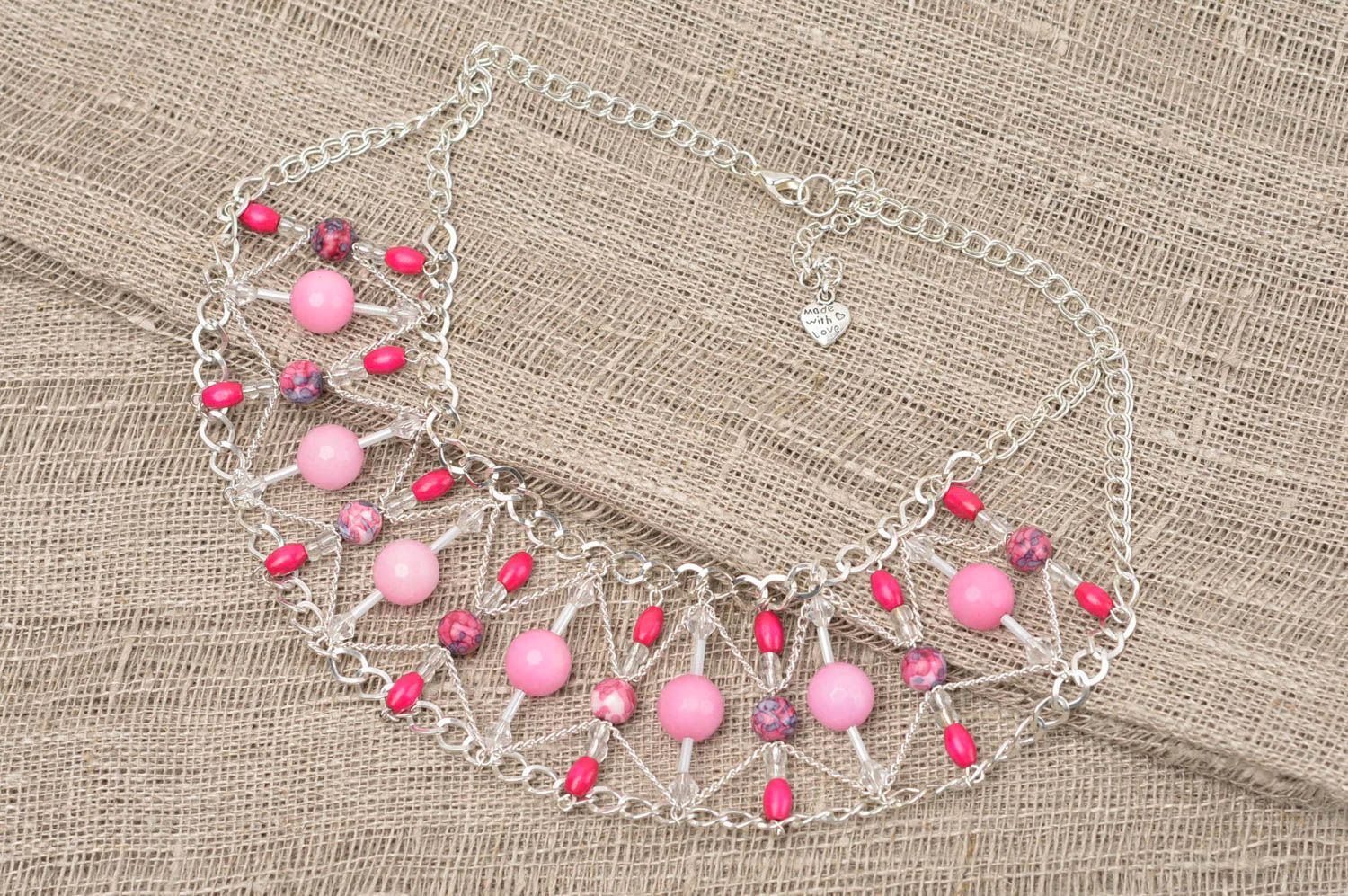 Handmade necklace natural stones accessories stylish present pink jewels photo 2