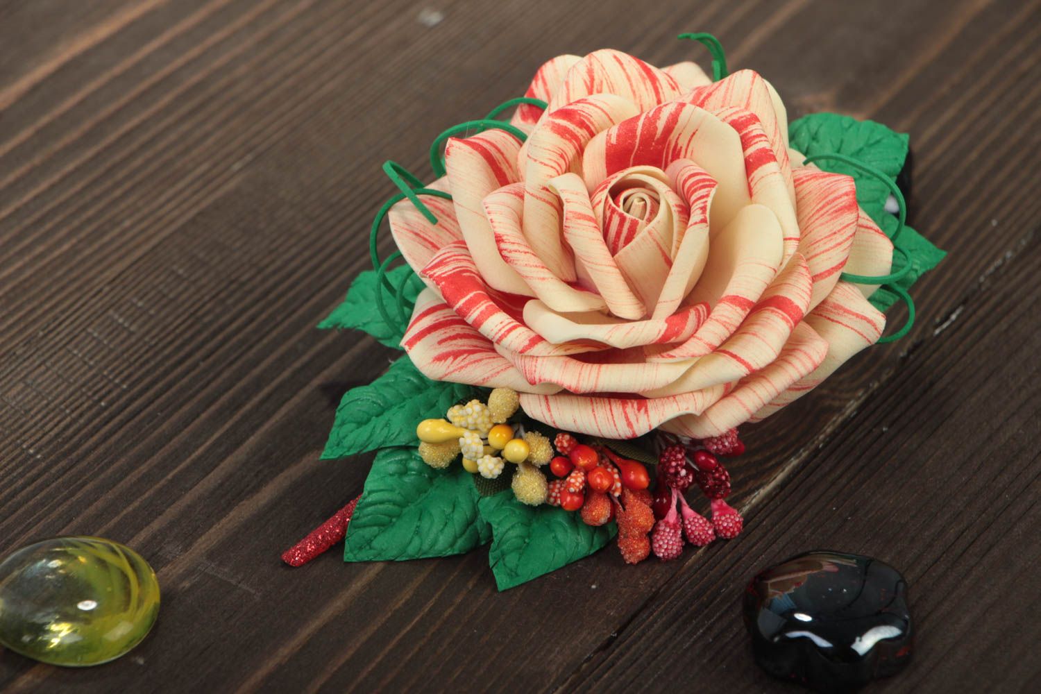 Unusual handmade flower barrette textile hair clip gift ideas for girls photo 1