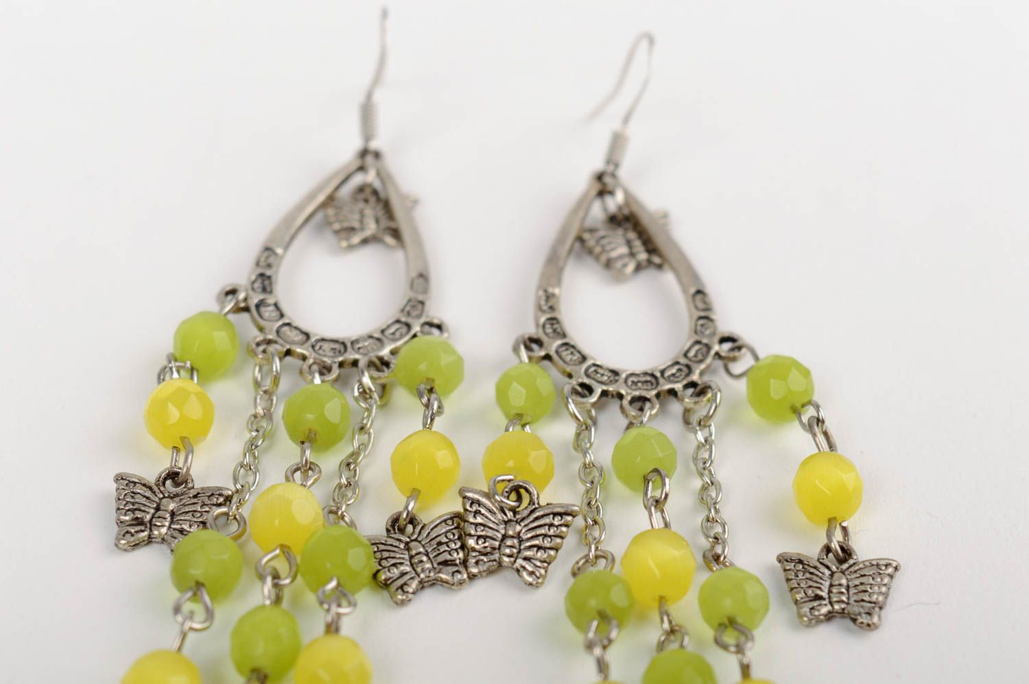 Unusual elegant earrings with natural stones handmade beautiful bright accessory photo 5