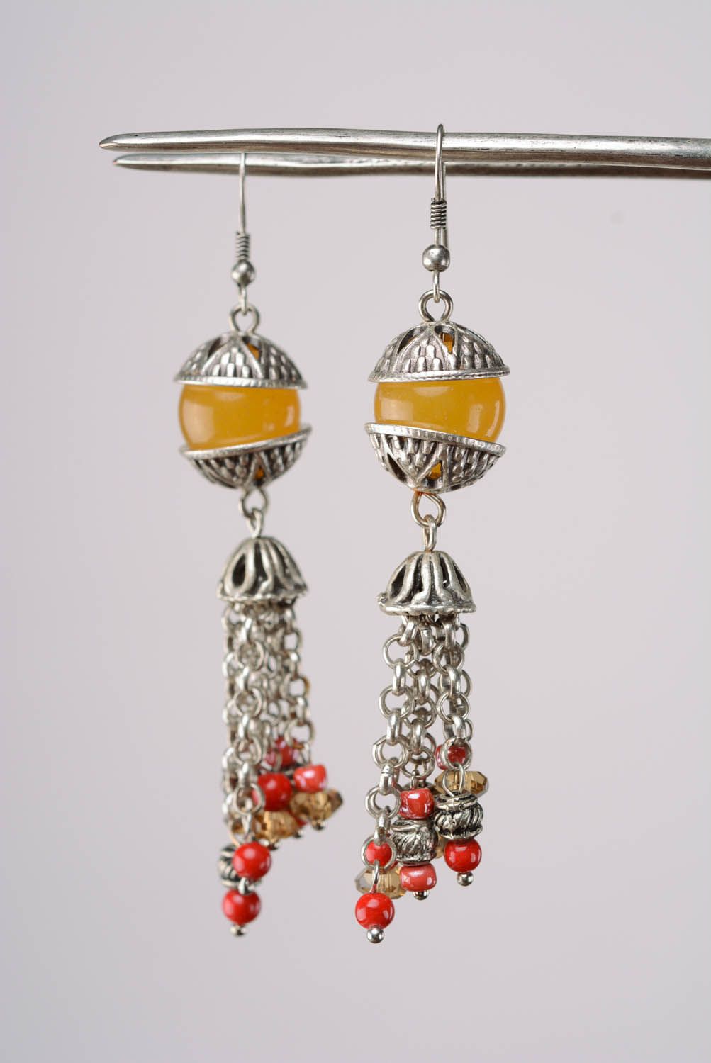 Silver plated earrings with carnelian and corral photo 3