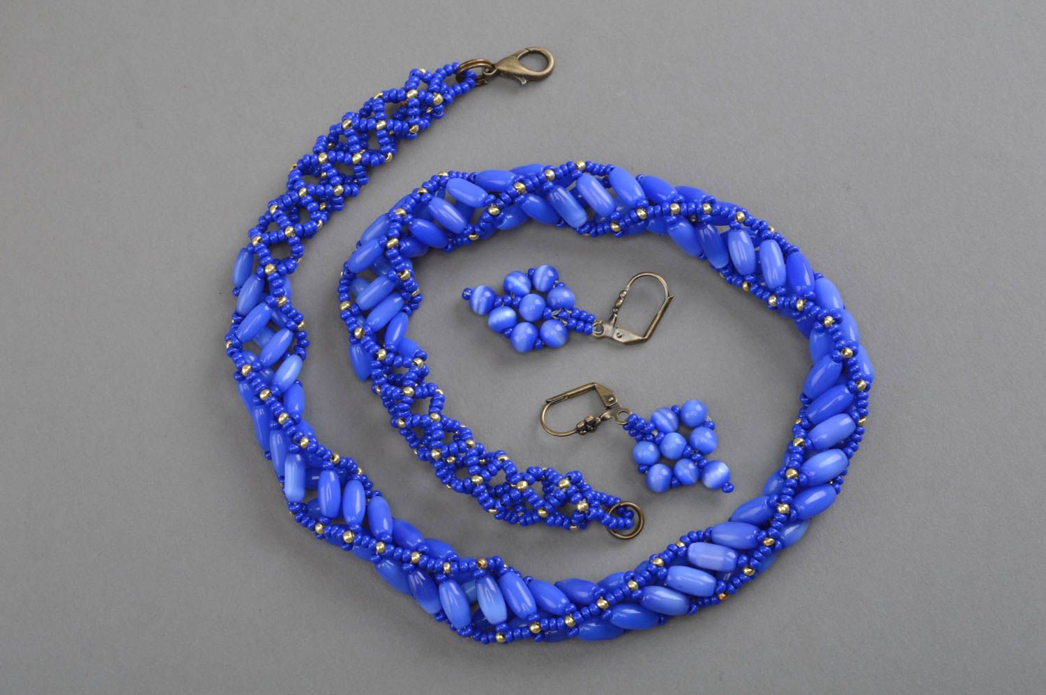 Designer Schmuckset aus echten Steinen Collier und Ohrringe in Blau handmade foto 2
