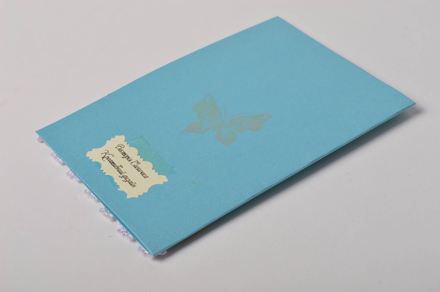 Открытка ручной работы поздравительная открытка необычный подарок голубая фото 4