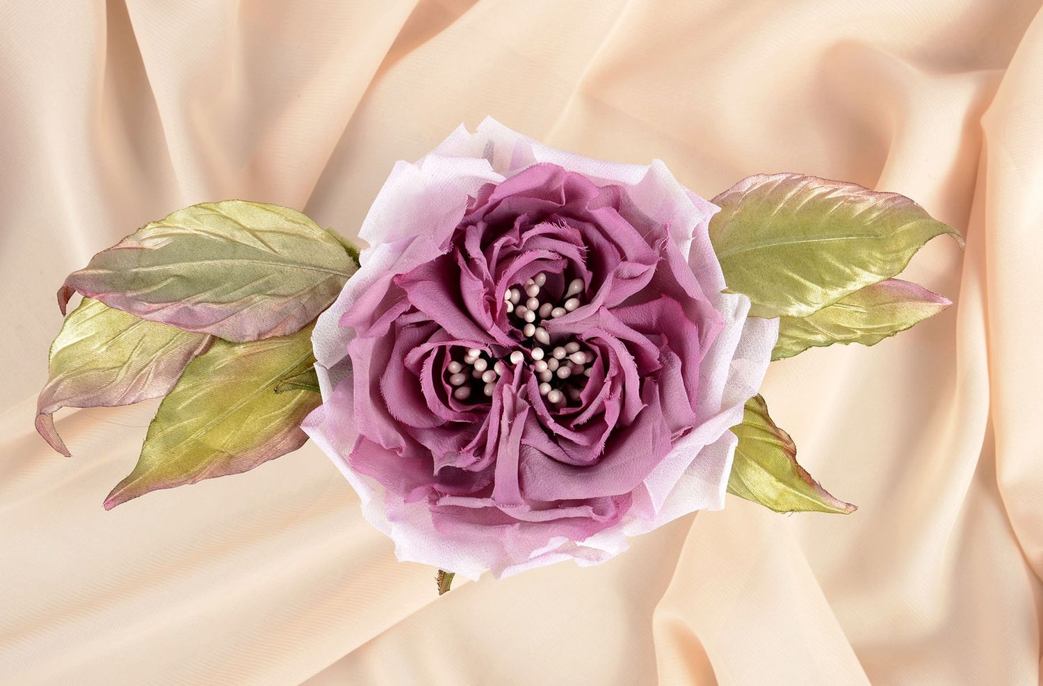 Grosse Broche fleur faite main violette en soie naturelle Cadeau pour femme photo 5