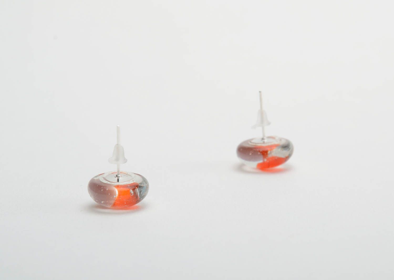 Earrings of round shape made of glass translucent studs small handmade jewelry photo 4