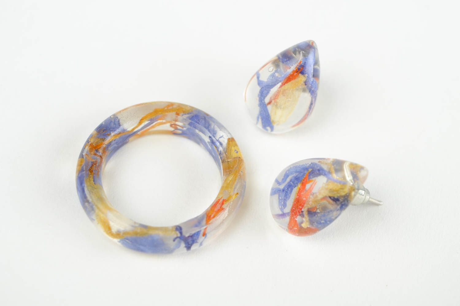 Модные серьги ручной работы женское кольцо бижутерия из эпоксидной смолы фото 4