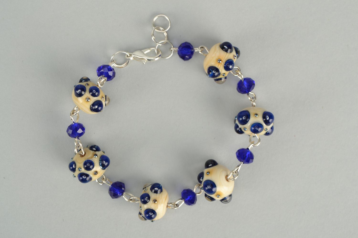 Bracelet with lampwork glass beads Ultramarine photo 1