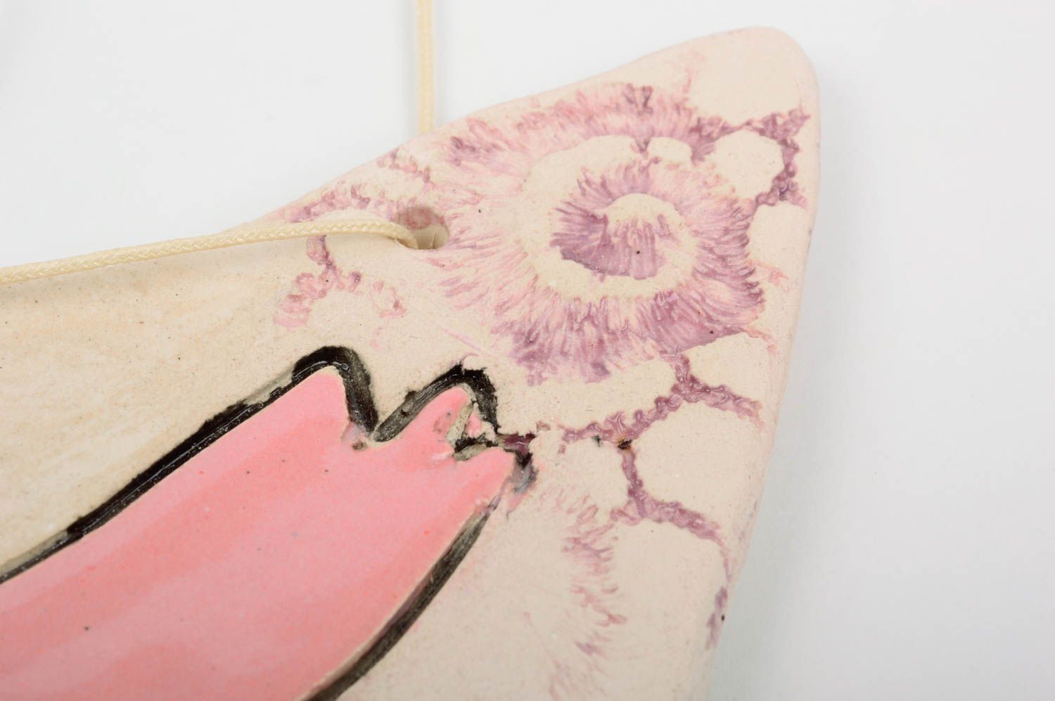 Handmade Deko Anhänger Wand Schmuck Wohn Accessoire süßer rosa Vogel aus Ton foto 5