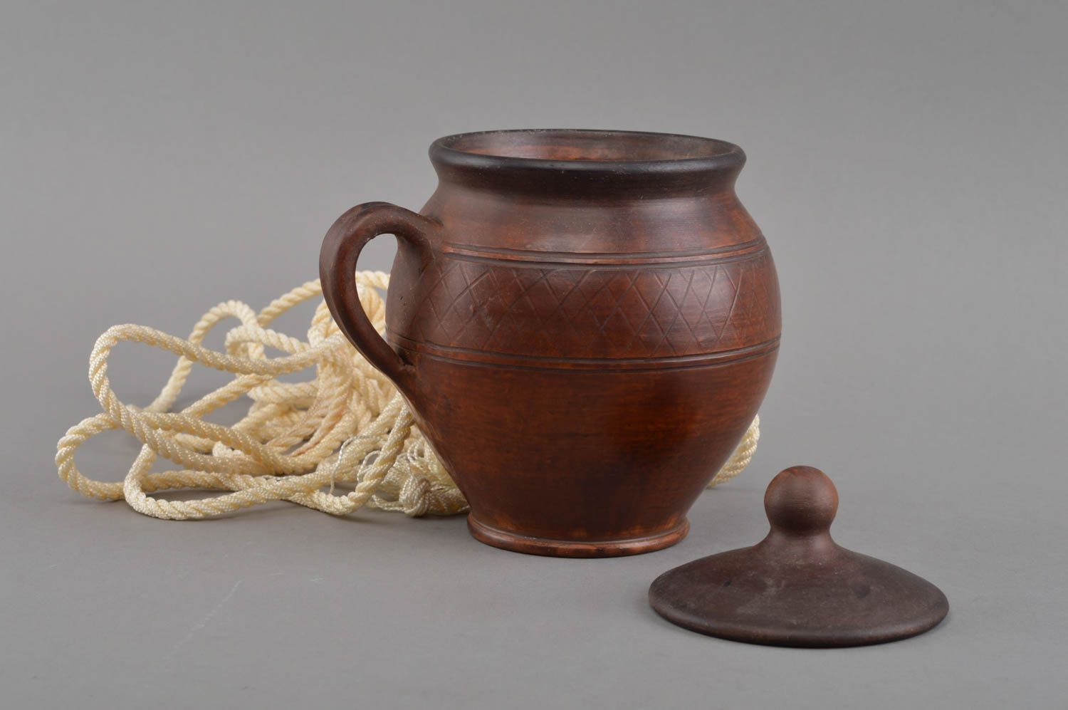 Jarro de cerámica con tapa hecho a mano vajilla de barro regalo para mujer foto 1