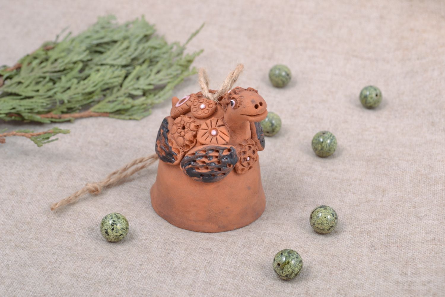 Handmade figured red clay bell Turtle photo 1