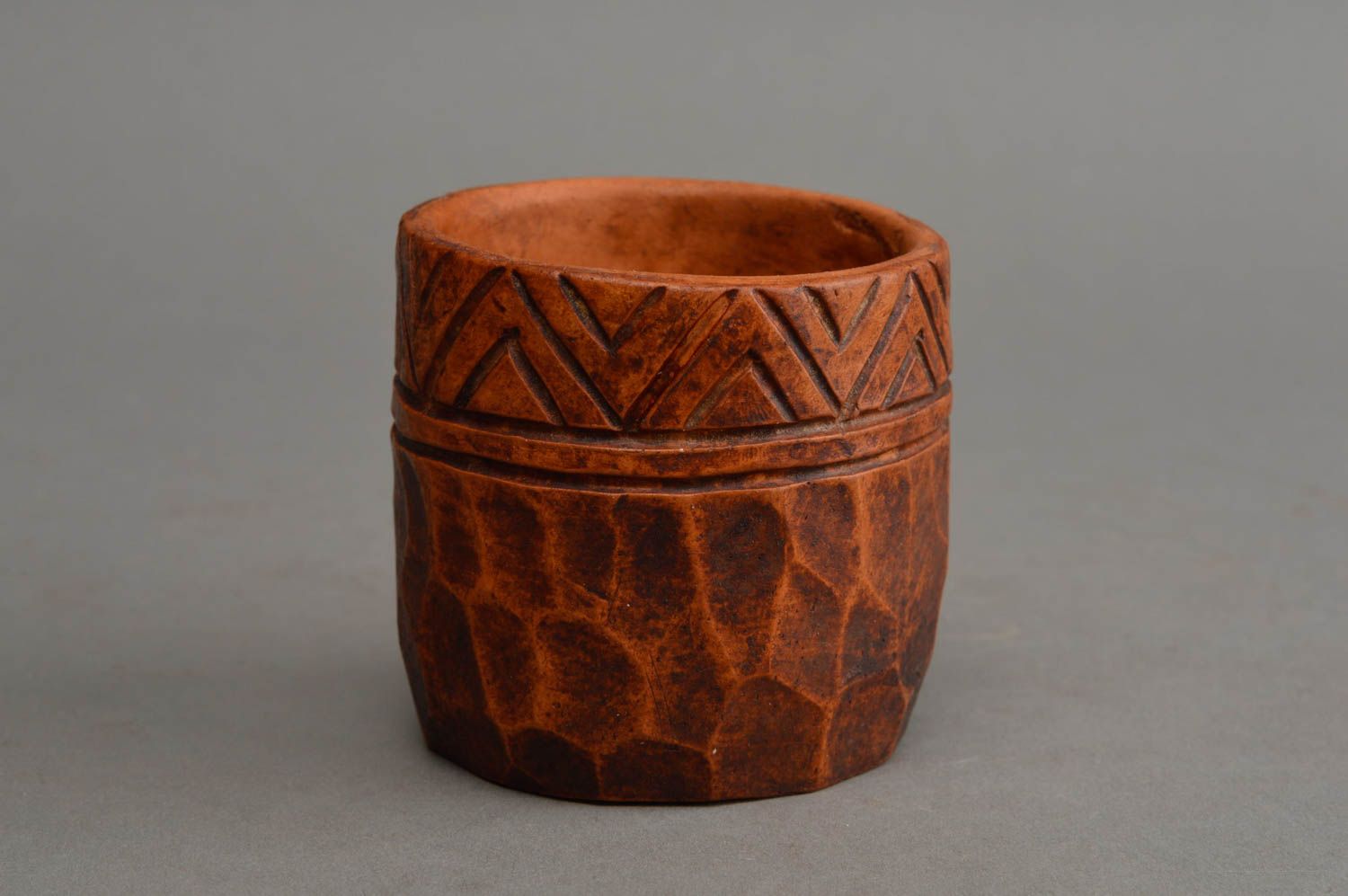 Gobelet en céramique fait main original ethnique vaisselle pratique marron photo 2