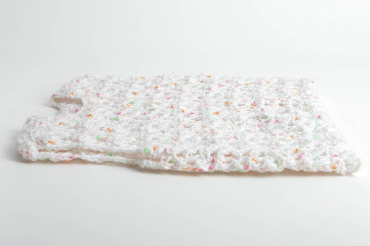 Chaleco tejido infantil blanco calado artesanal con esparcidos multicolores foto 5