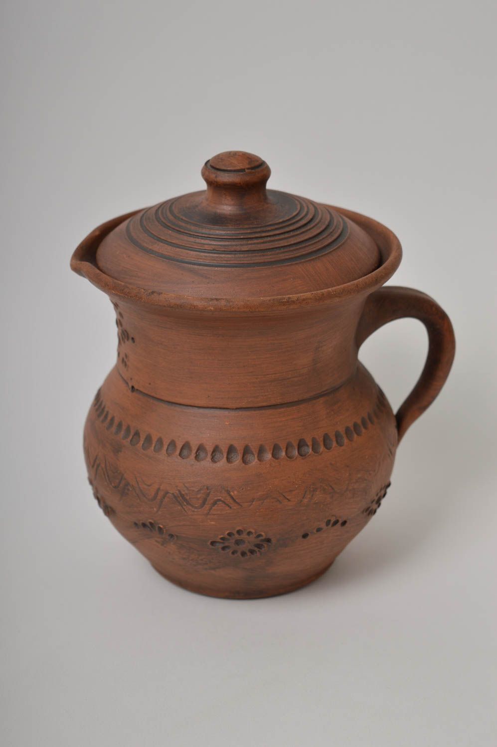Pentola in ceramica fatta a mano vaso in argilla con coperchio da cucina foto 2