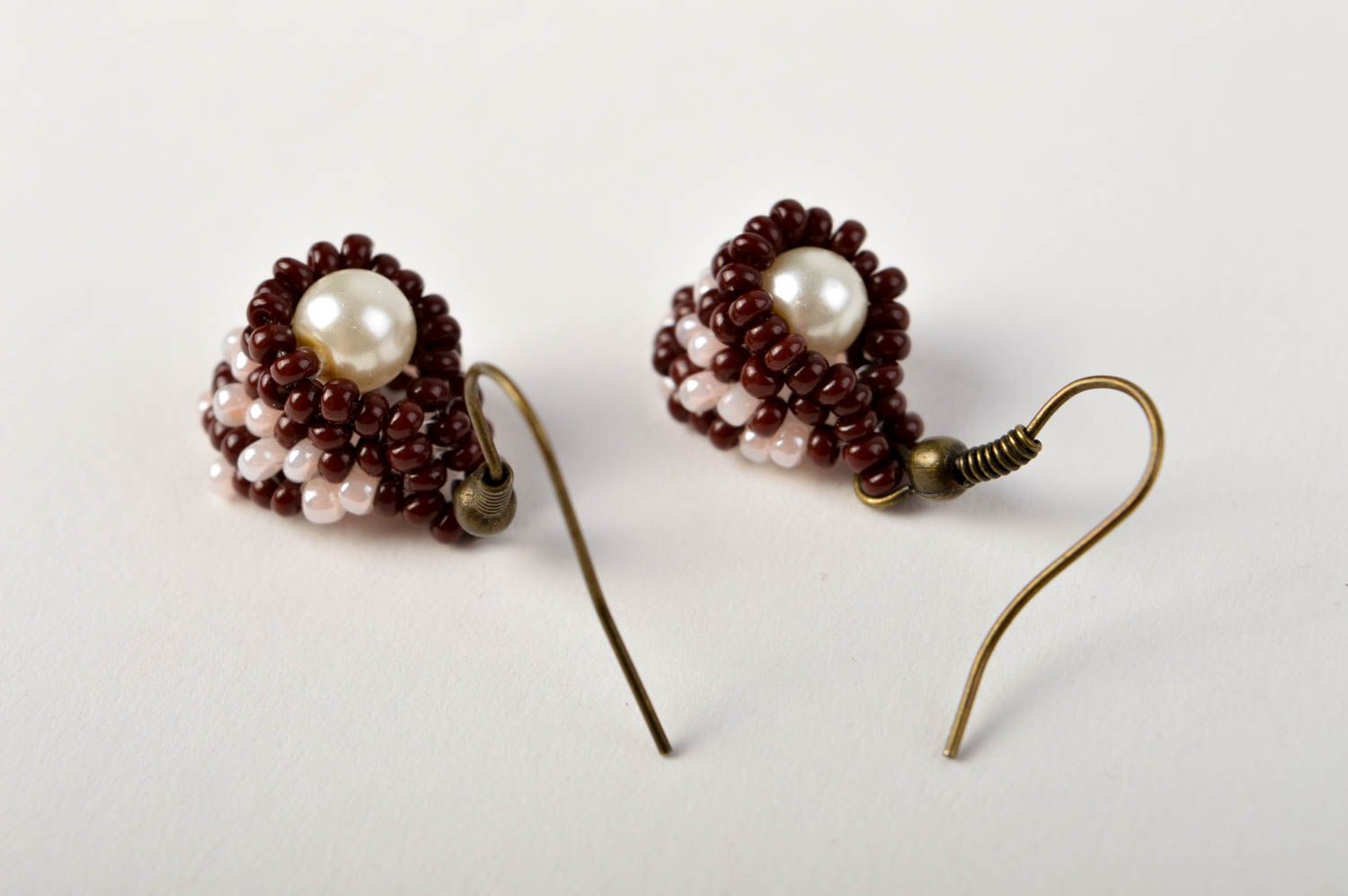 Handmade brown beaded earrings unusual dangling earrings stylish jewelry photo 3