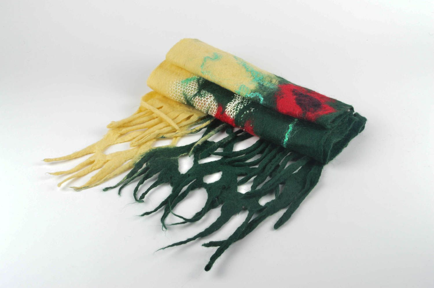 Woolen shawl handmade wool felted scarf winter accessories for women green scarf photo 3