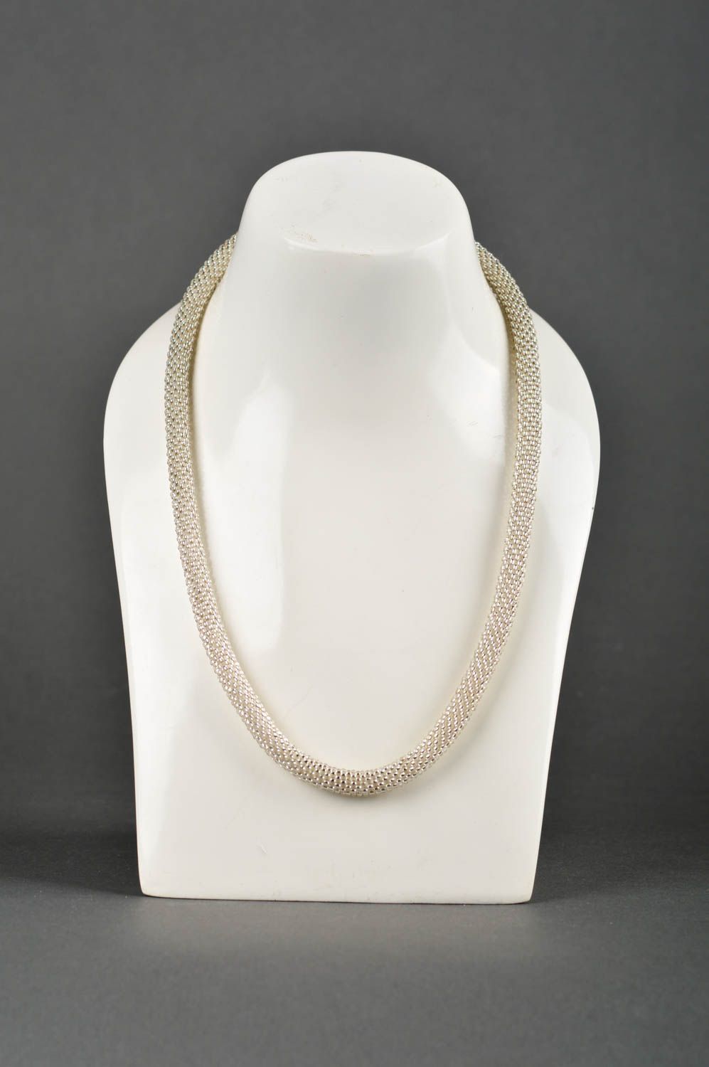 Handmade long white necklace unusual beaded necklace elegant accessory photo 1