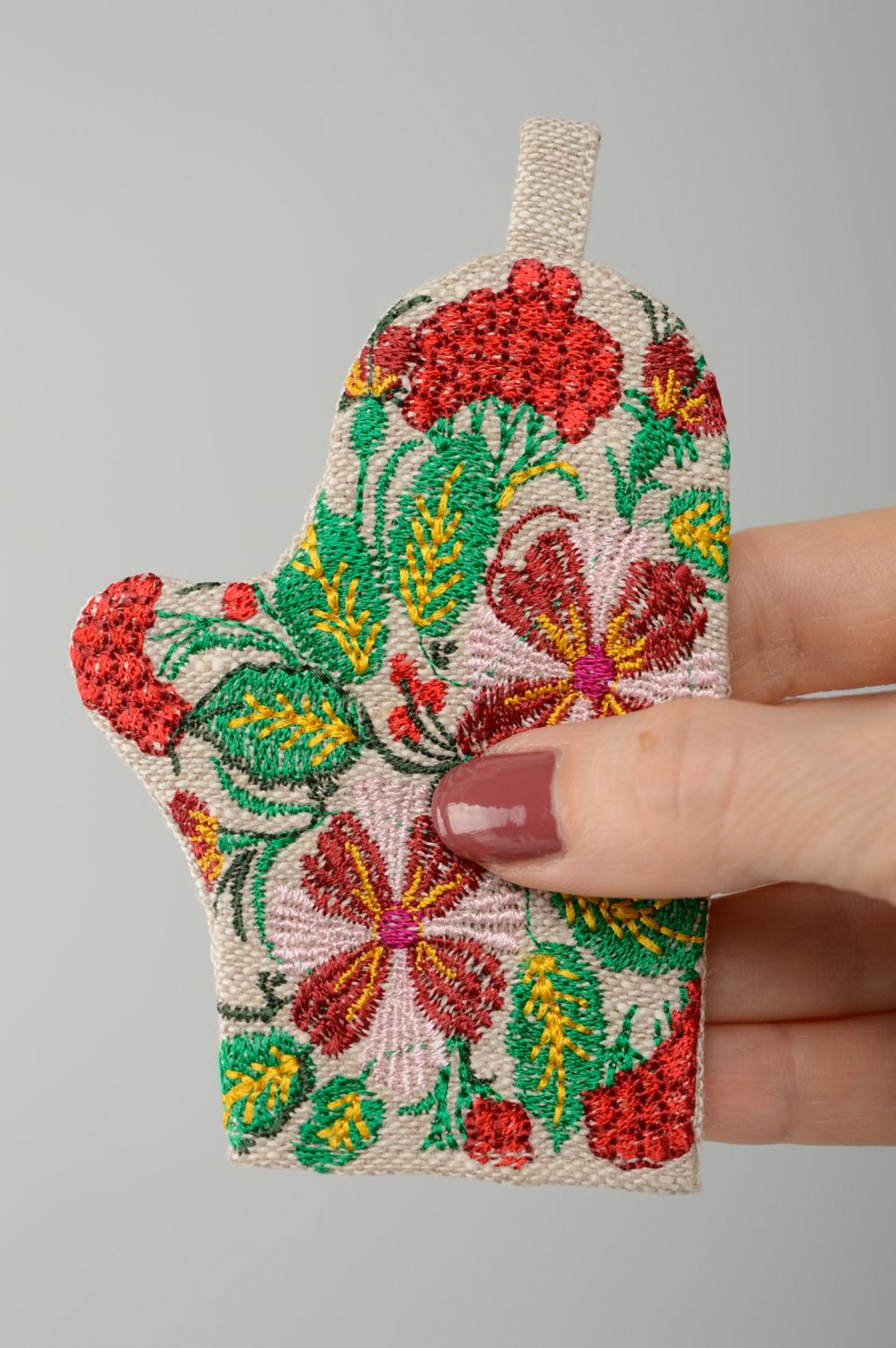 Handmade fridge magnet with embroidery Mitten photo 2