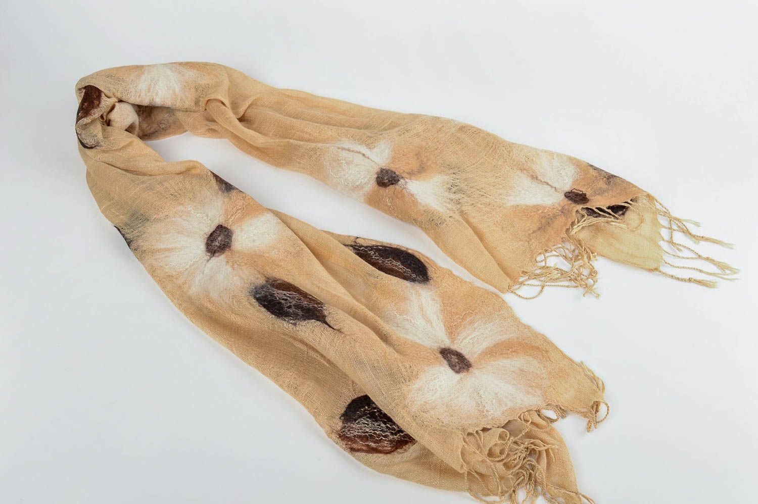 Schal Tuch Handmade Damen Schal Tuch beige Schal aus Seide und Wolle grell foto 5