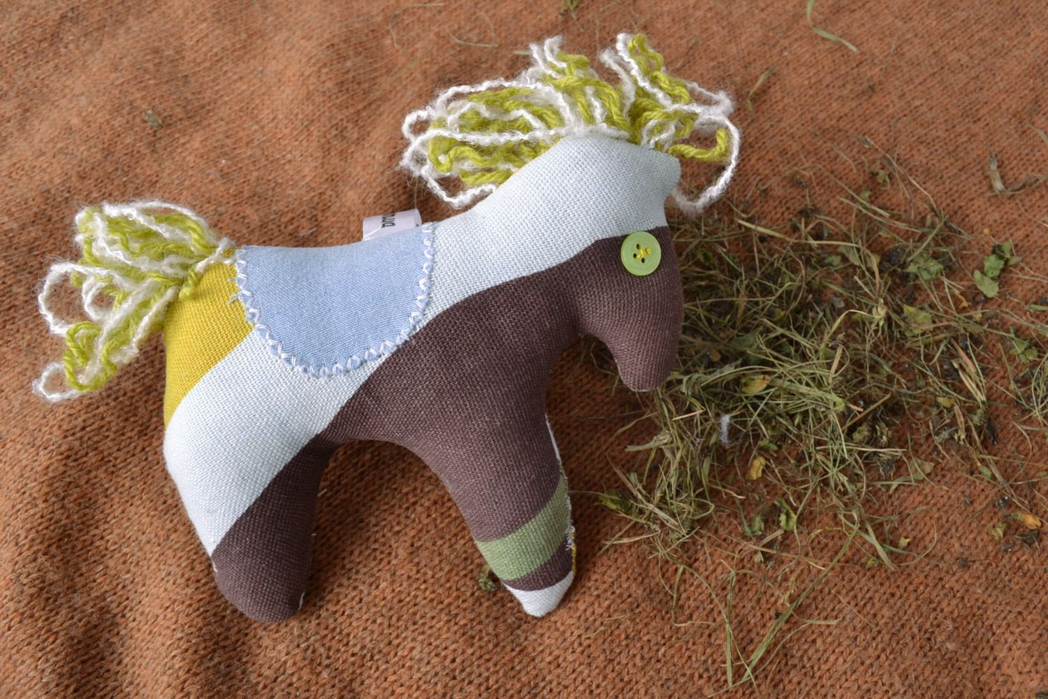 Funny small handmade designer colorful bright soft toy sewn of fabric Horse  photo 1