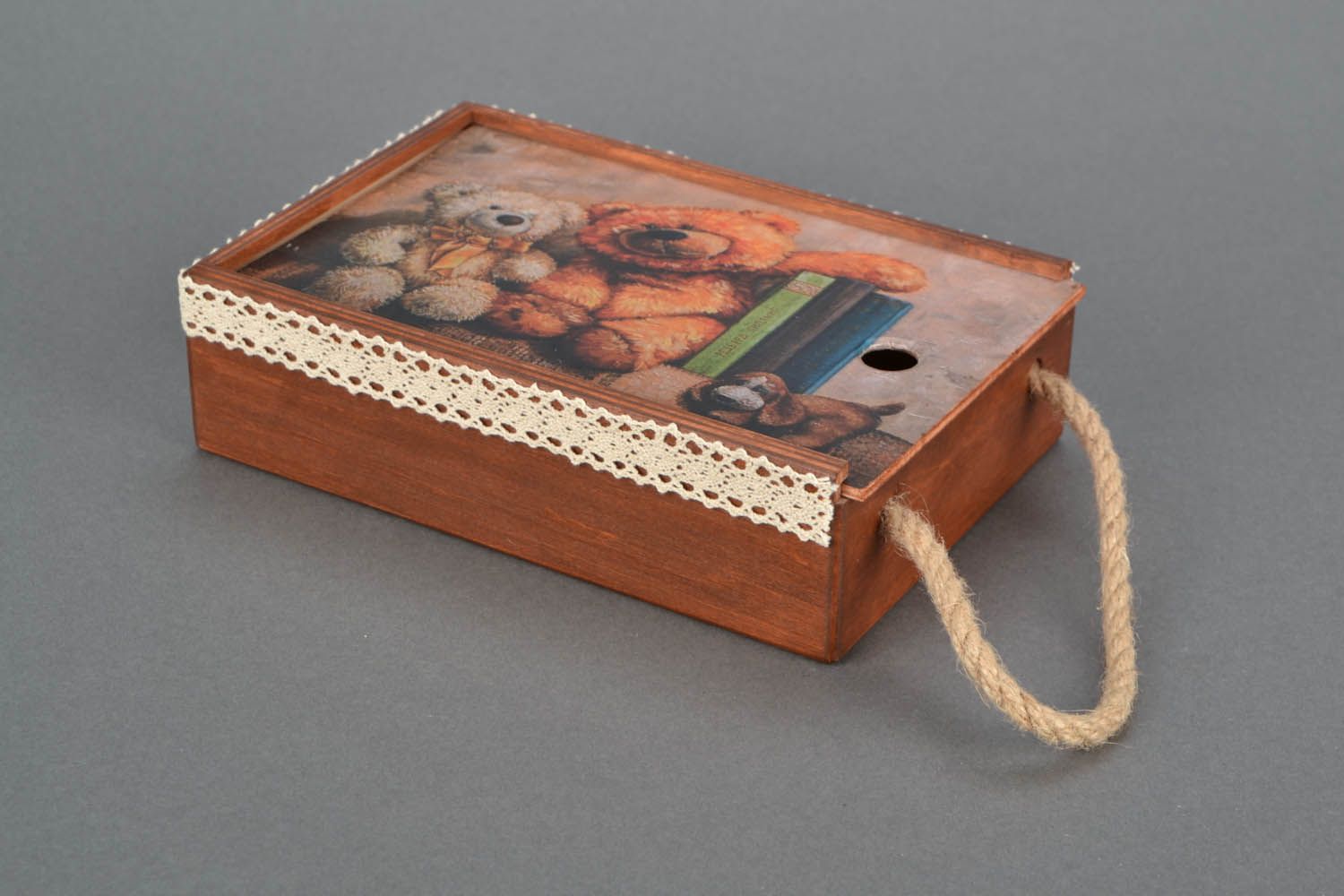 Boîte à serviettes en bois faite main Oursons photo 3