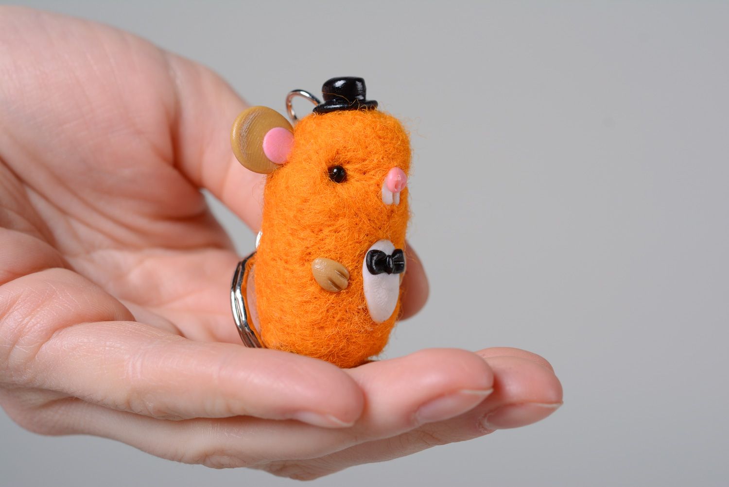 Breloque-jouet en laine feutrée et argile polymère faite main originale Hamster photo 5
