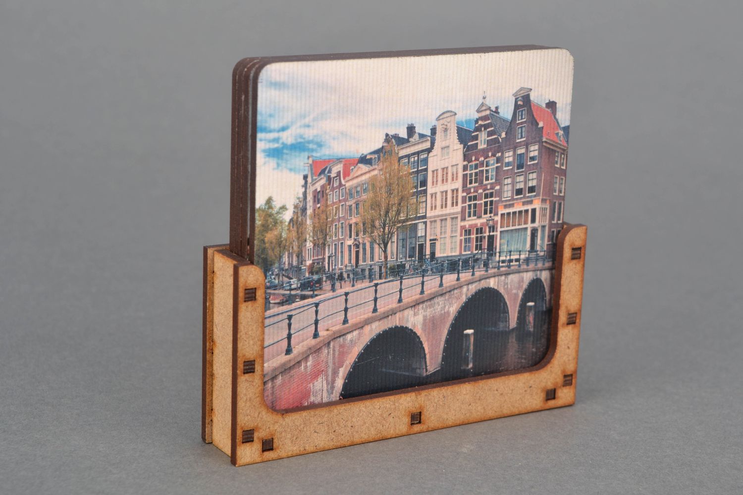 Ensemble de sous-verres en bois Amsterdam photo 4