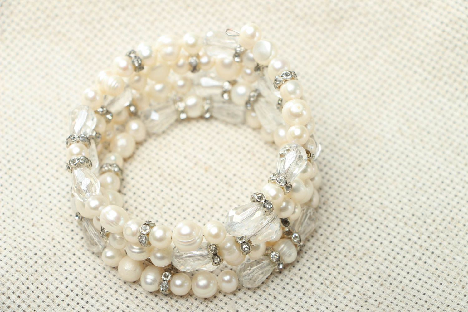 Women's bracelet with pearls and crystal photo 1