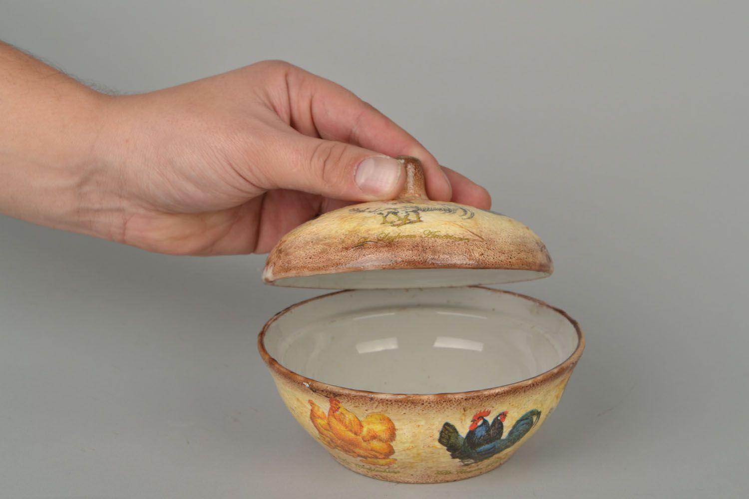 Zuccheriera in decoupage fatta a mano barattolo per zucchero vaso decorativo foto 3