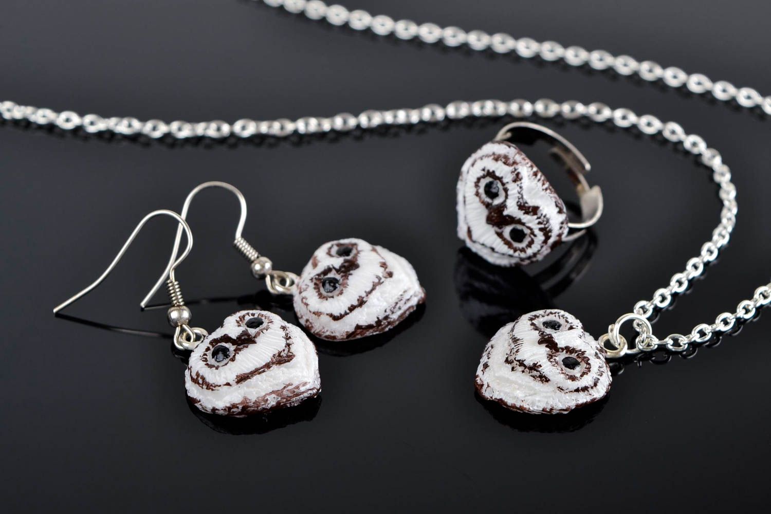 Handmade jewelry set plastic earrings plastic pendant plastic ring gifts for her photo 1