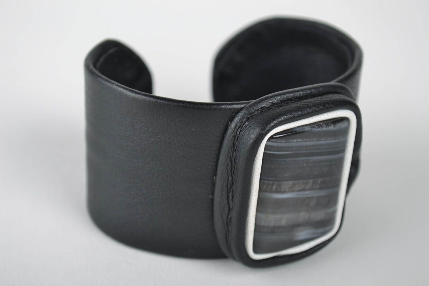 Handmade Leder Armband Designer Schmuck Accessoires für Frauen breit schwarz foto 3
