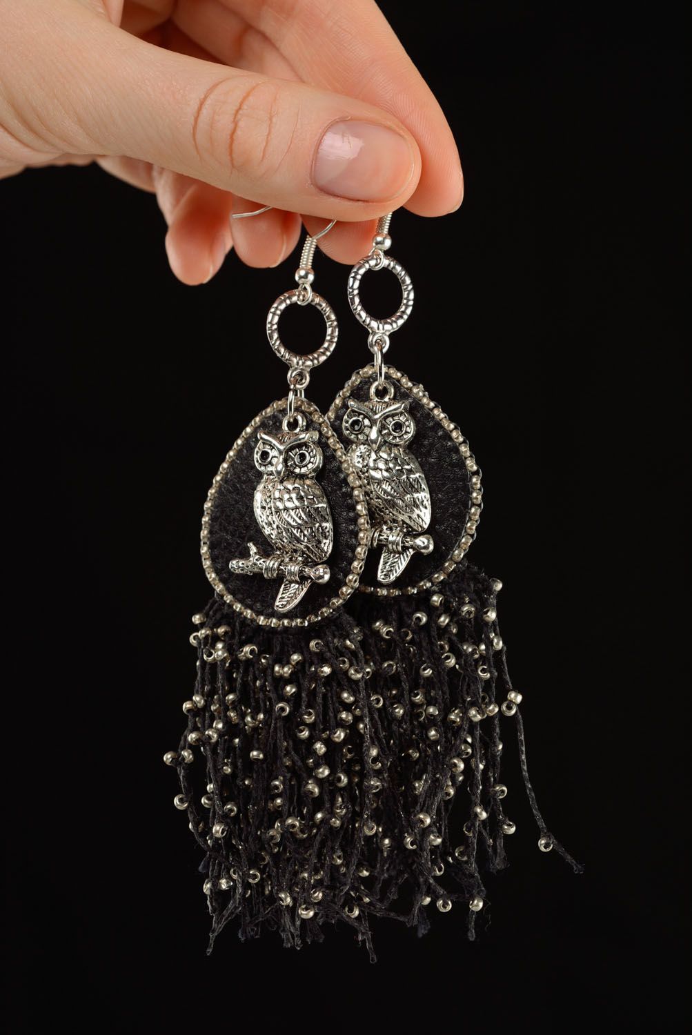 Homemade leather earrings Owls photo 2