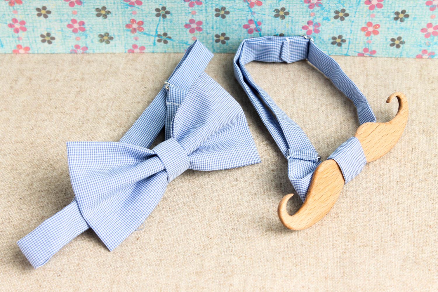 Handmade designer bow ties 2 stylish bow ties textile and wooden bow ties photo 1