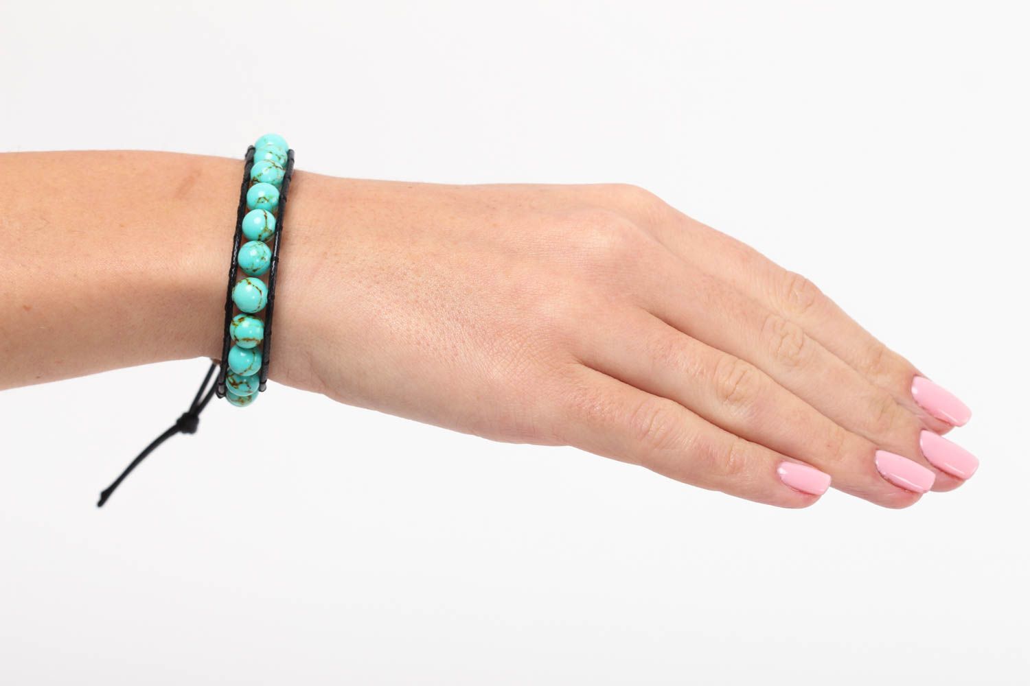 Handmade bracelet with natural stones woven turquoise bracelet fashion jewelry photo 5