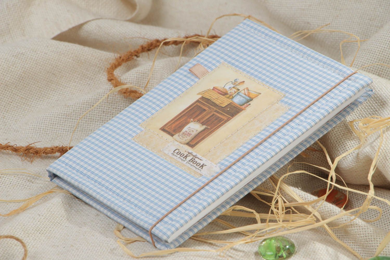 Handmade blue checkered notepad for recipes stylish beautiful notebook for writing photo 1
