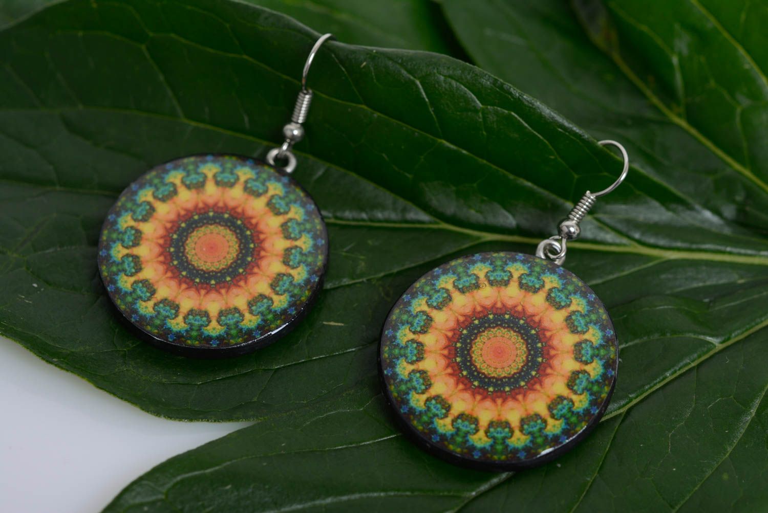 Bright earrings made of polymer clay with decoupage handmade elegant jewelry photo 3