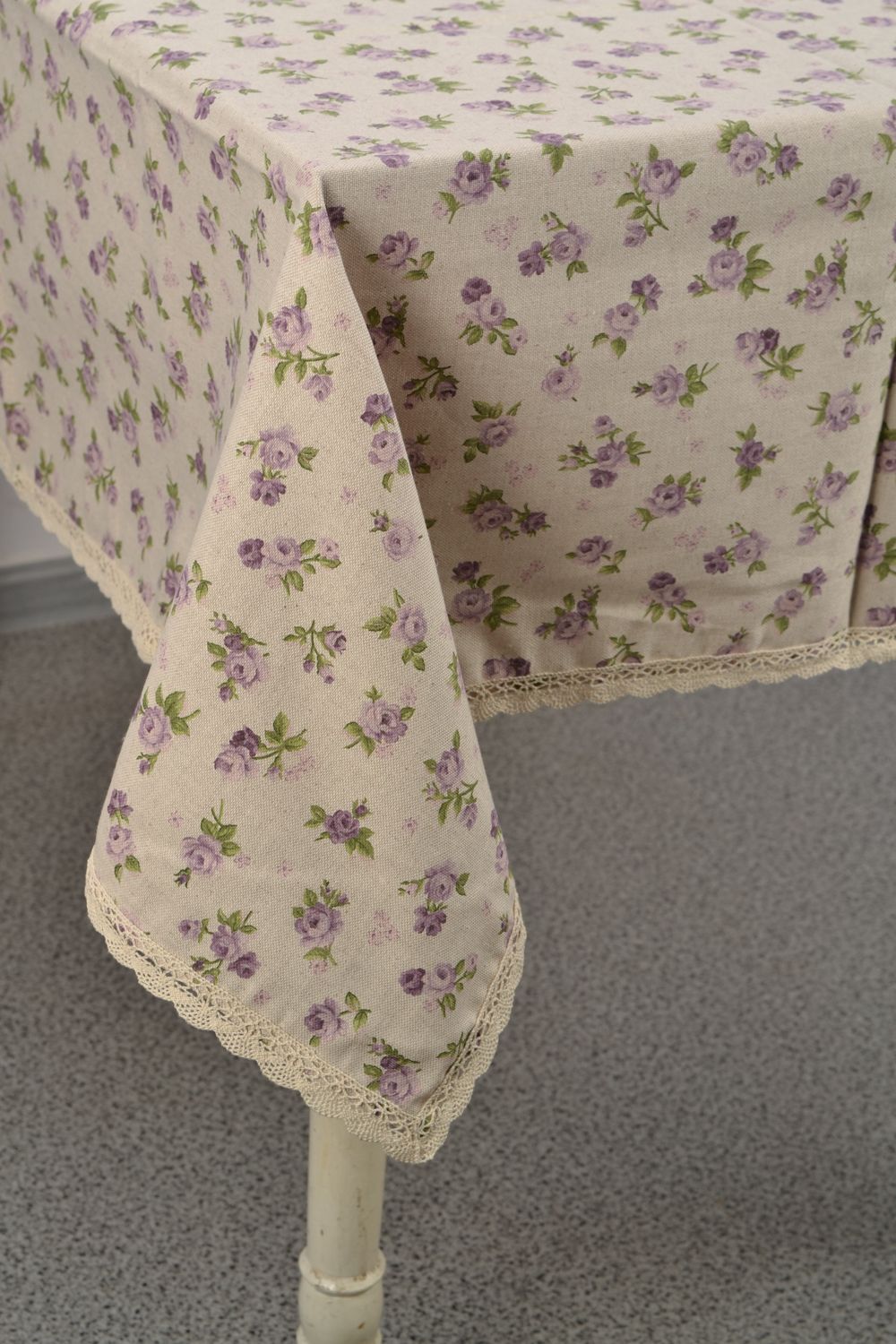 Nappe de table en tissu en coton faite main rectangulaire avec dentelle photo 2
