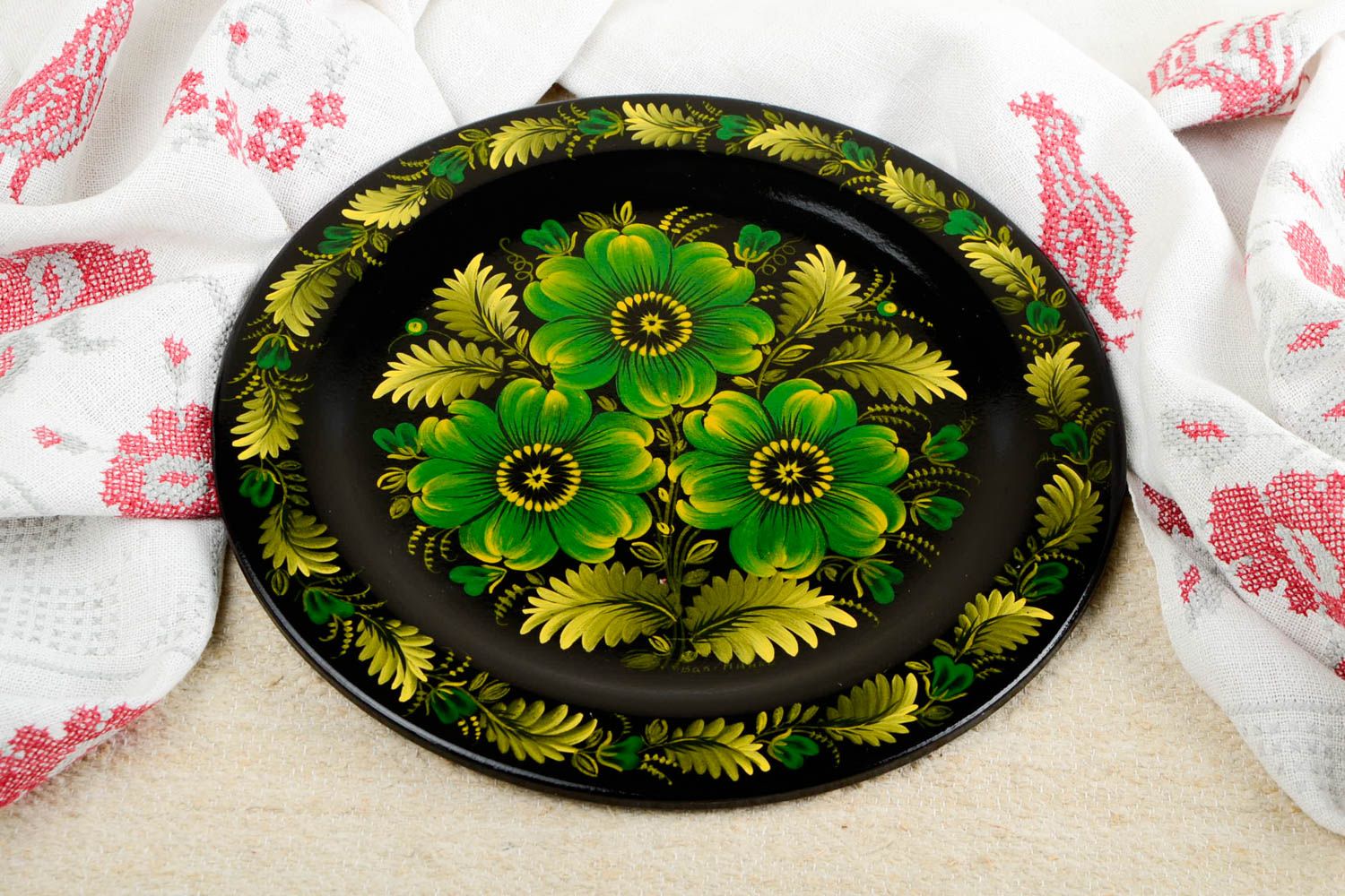 Assiette décorative fait main Vaisselle déco ornements verts Déco ethnique photo 1