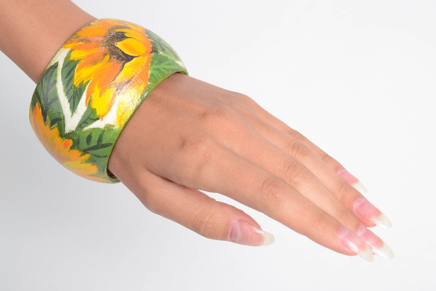 Holz Armband handgemachter Schmuck bunter Designer Schmuck mit Sonnenblumen foto 4