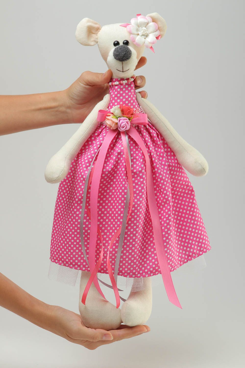 Игрушка ручной работы игрушка мишка в розовом платье оригинальная игрушка  фото 5