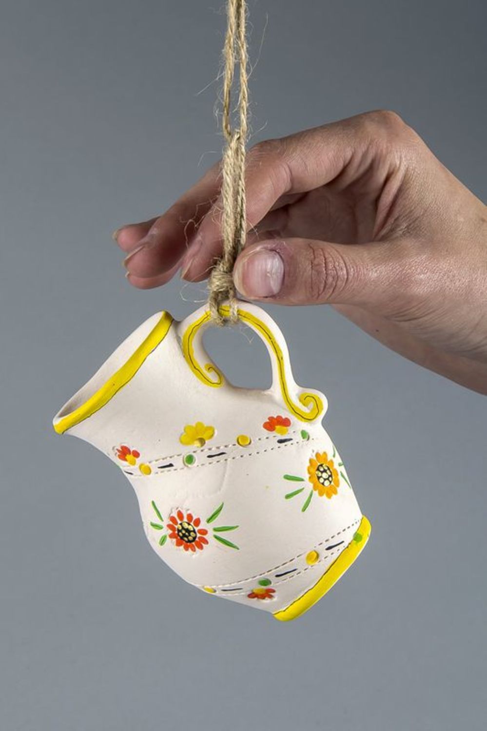 3,5 inches jug on the rope in white and yellow colors for décor 0,21 lb photo 3