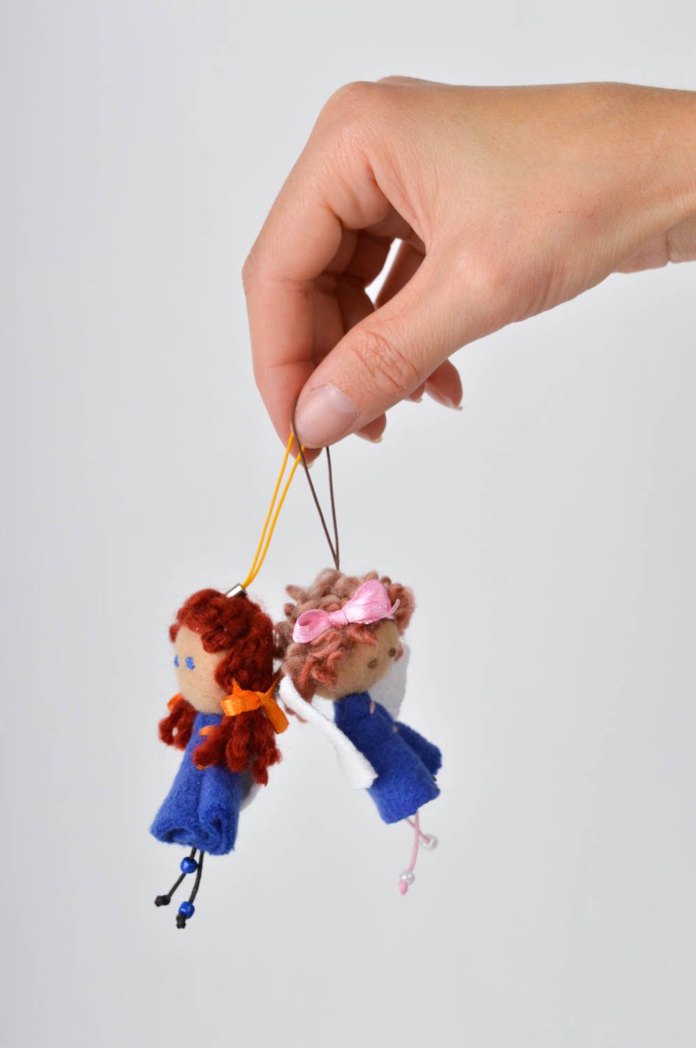 Handmade key chain unusual dolls gift ideas set of 2 items textile toys photo 2