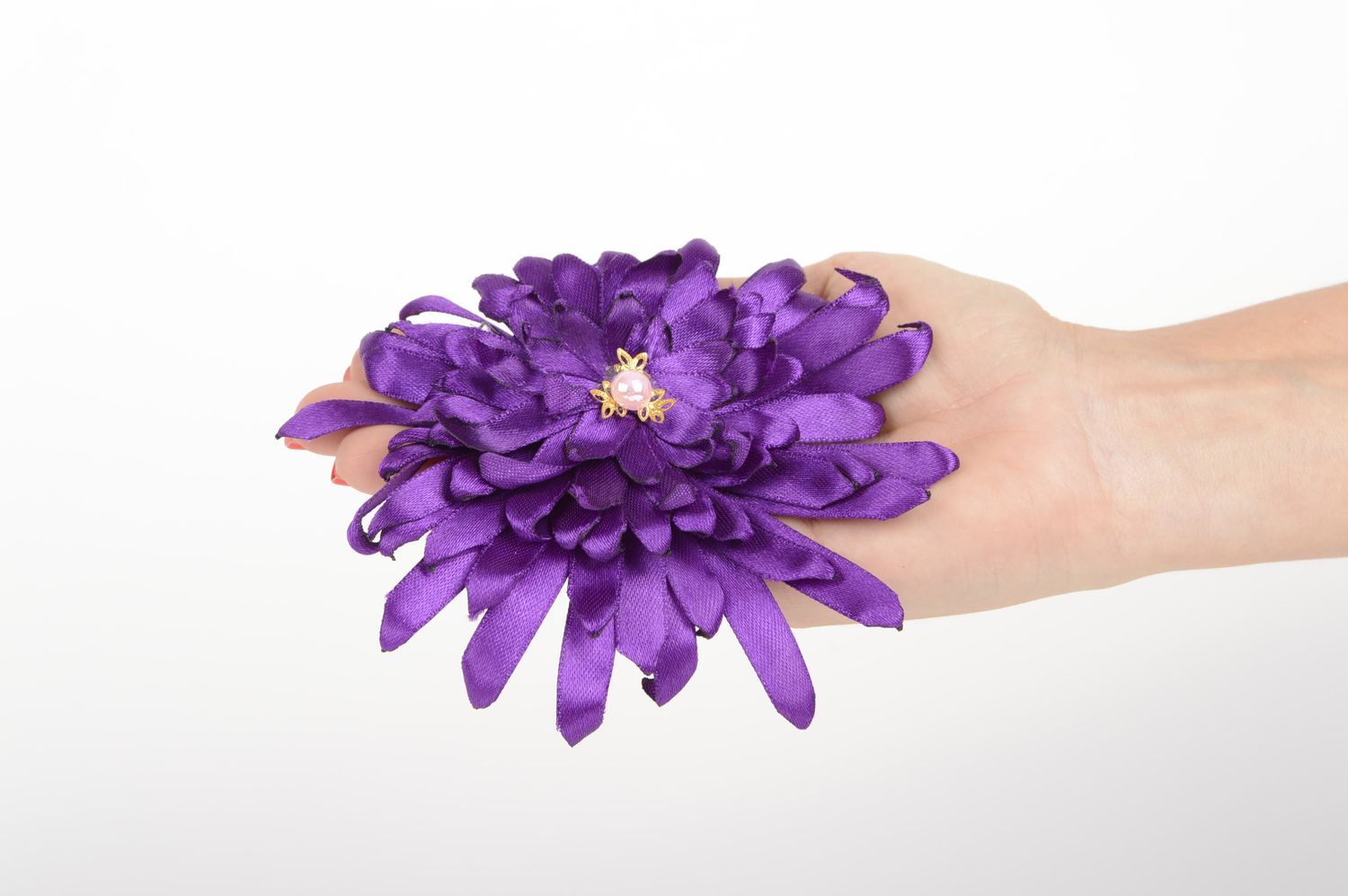 Детская заколка фиолетовая хенд мейд зеколка с цветком аксессуар для волос фото 5