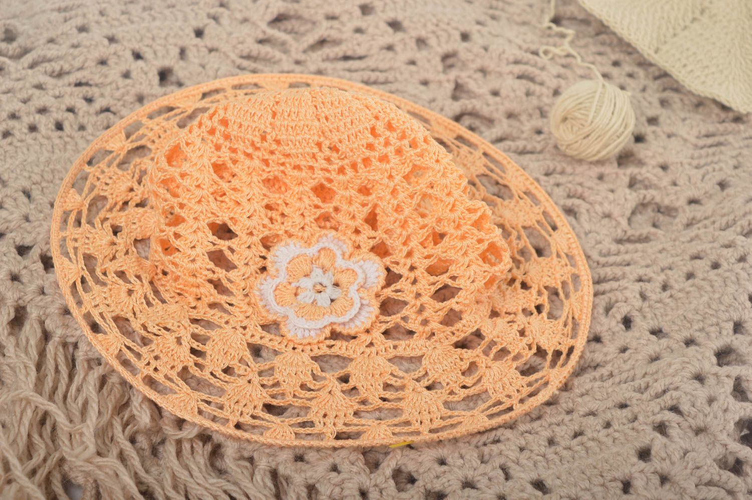 Handmade crocheted hat openwork hat children hat summer panama hat for girl photo 1
