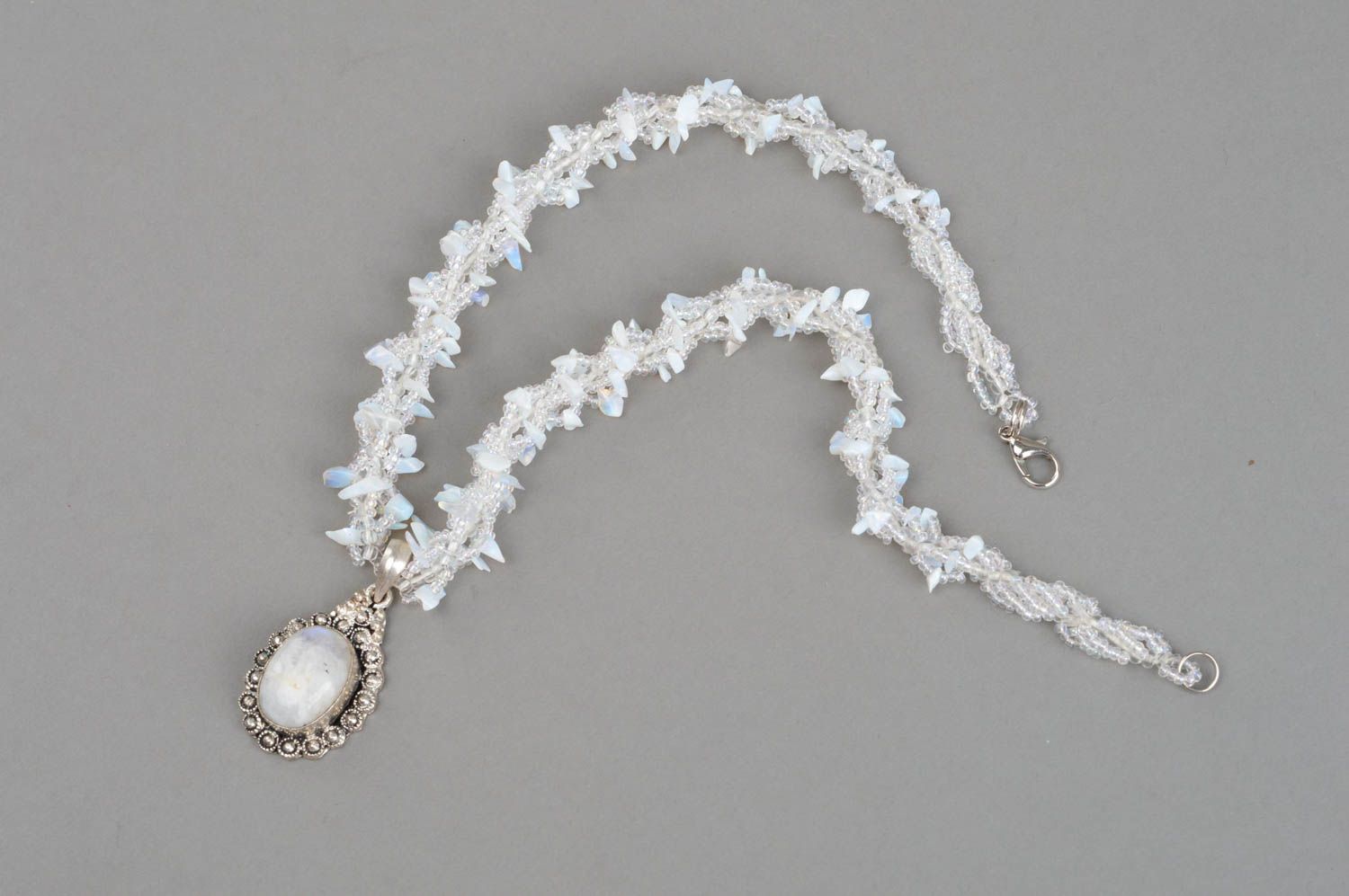 Moonstone necklace with beads handmade stylish accessory natural stones jewelry photo 3