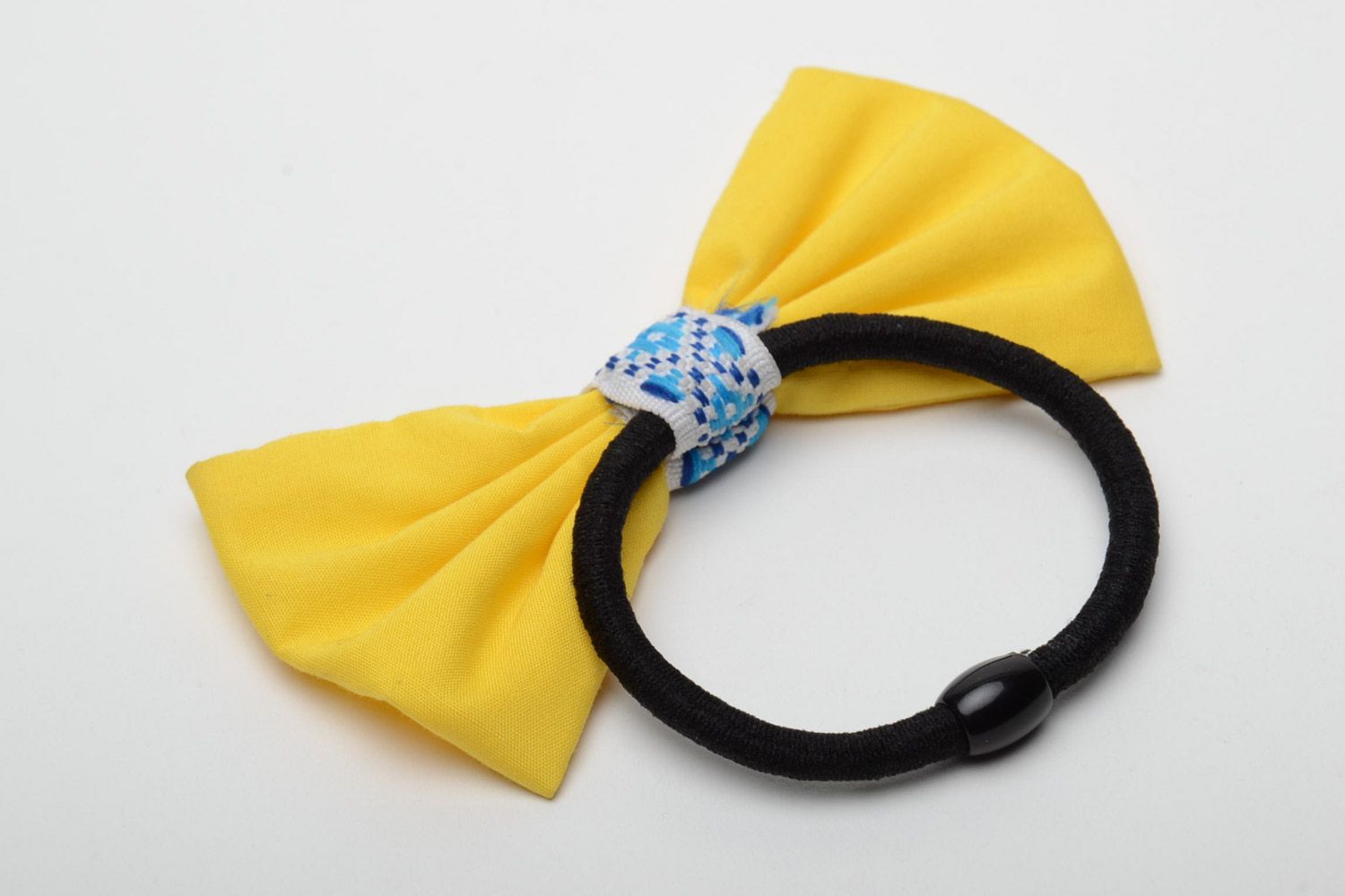 Handgemachter Haargummi mit Schleife aus Baumwolle in Gelb und Blau für Damen foto 3