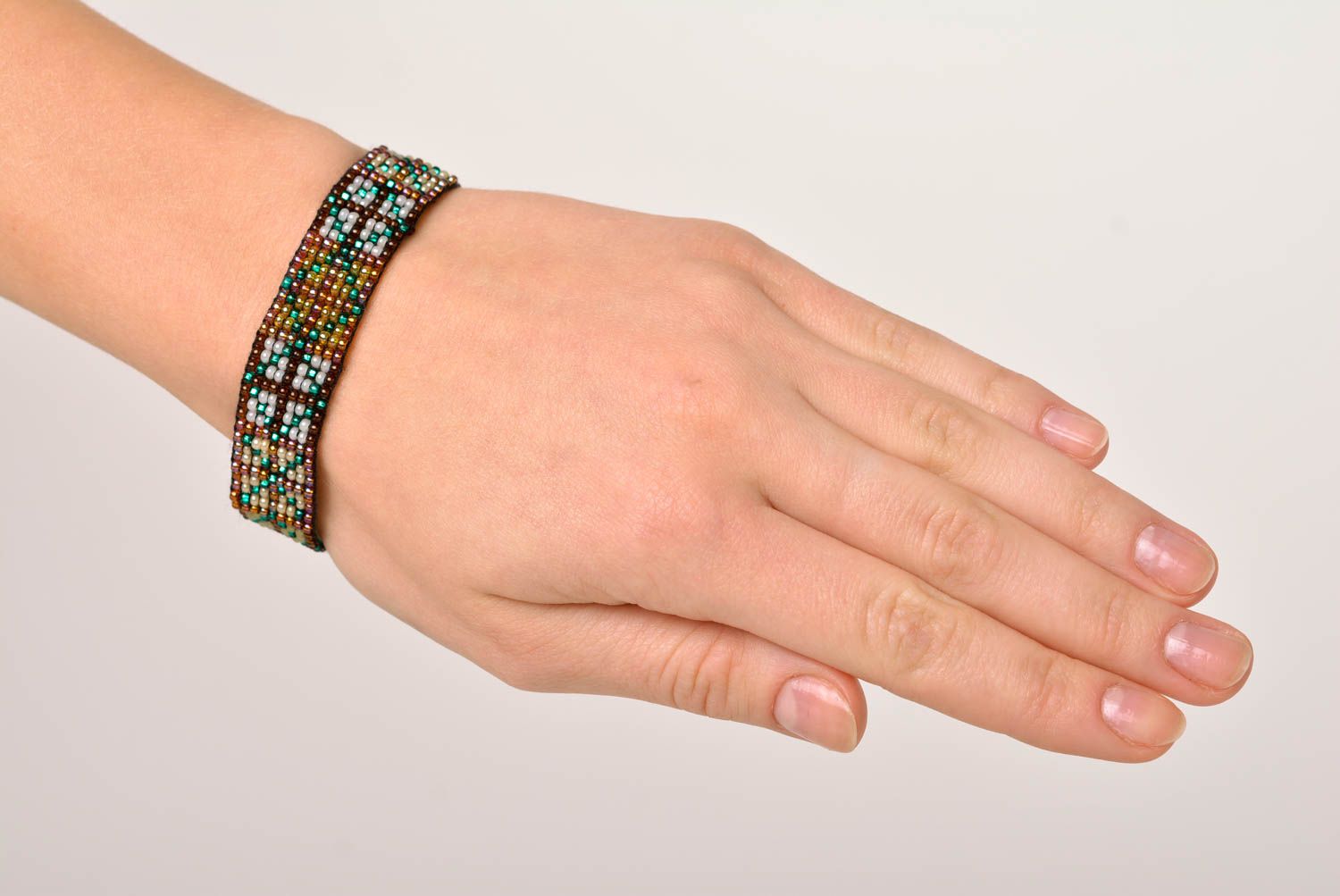 Black and green strand handmade beaded bracelet for girls photo 2