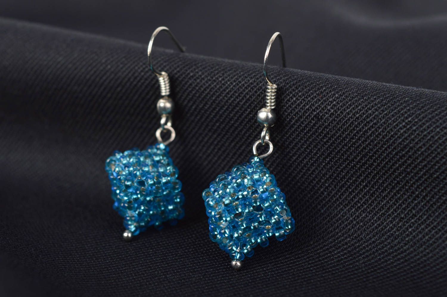 Handmade earrings beautiful blue beaded earrings designer woman accessories photo 1