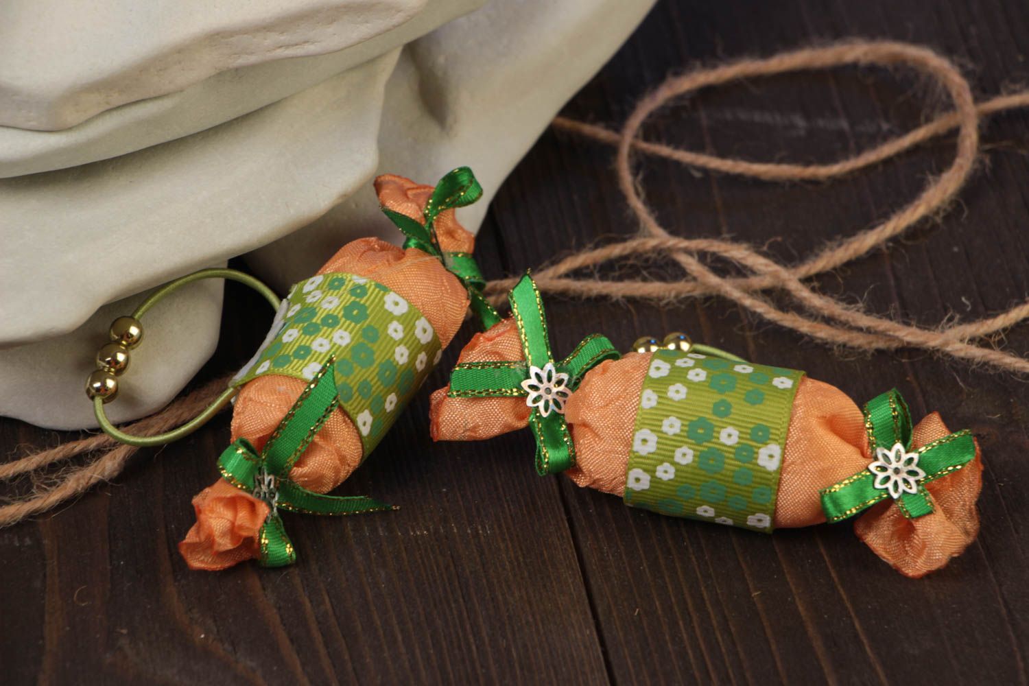 Kinder Haargummis Set aus Textil 2 Stück Bonbons handmade Schmuck für Mädchen foto 1