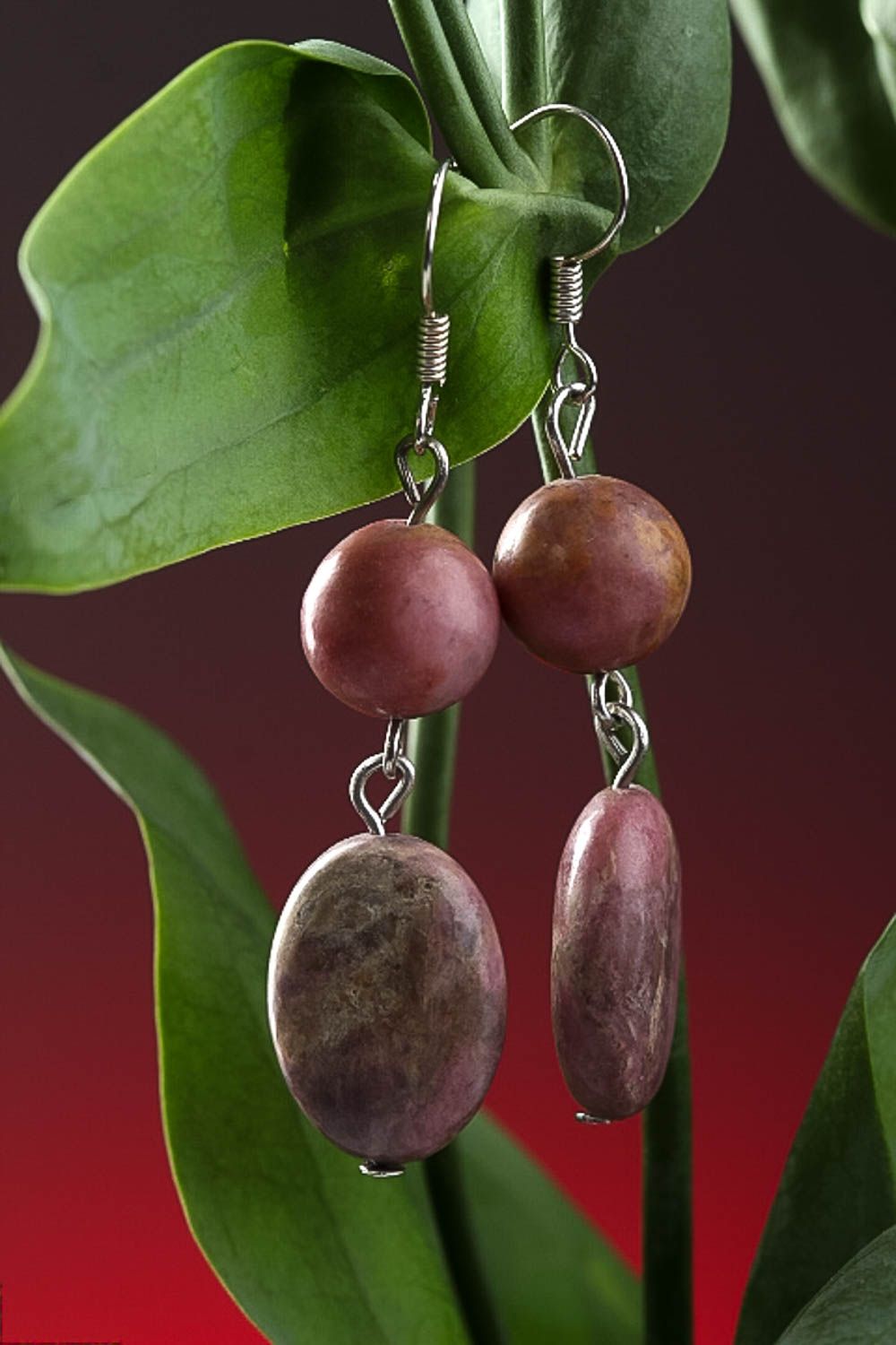 Handmade rhodonite earrings jewelry with natural stones stylish accessories photo 1