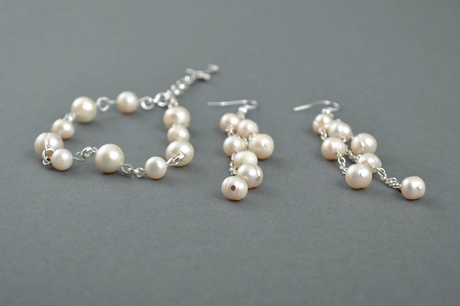 Handmade pearl jewelry set beaded earrings beaded bracelet designs gift ideas photo 4